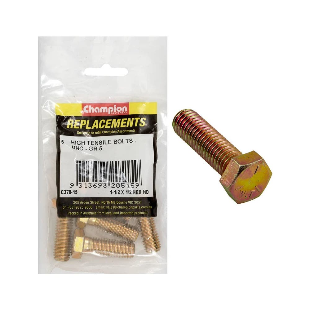 Grab Kit Refill - Bolt Hex Head Grade 5 Zinc UNC 1/2 x 1-1/2'' Pk 5_93298047_C370-15