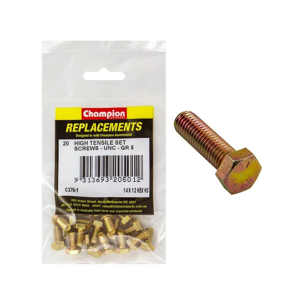 Grab Kit Refill - Screw Set Hex Head Grade 5 Zinc UNC 1/4 x 1/2'' Pk 20_213196_C370-1