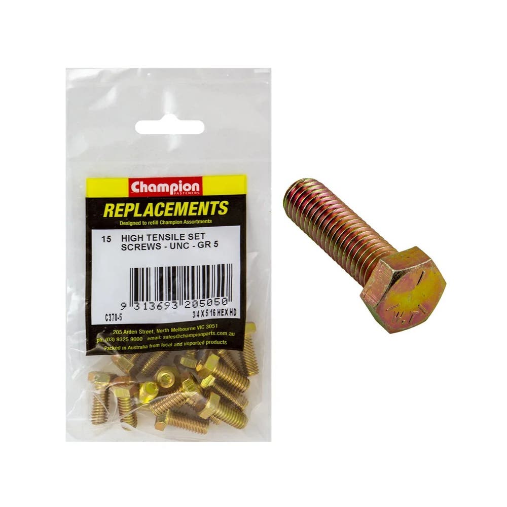 Grab Kit Refill - Screw Set Hex Head Grade 5 Zinc UNC 5/16 x 3/4'' Pk 15_184911_C370-5