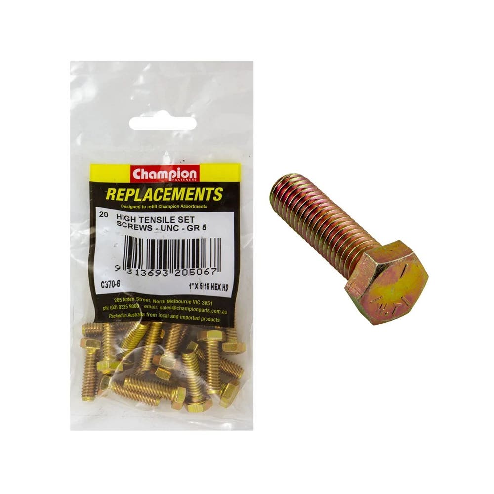 Grab Kit Refill - Screw Set Hex Head Grade 5 Zinc UNC 5/16 x 1'' Pk 20_130652_C370-6