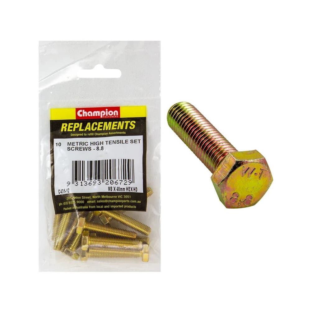 Grab Kit Refill - Screw Set Hex Head Grade 8.8 Zinc 8 x 40mm Pk 10_98889444_C431-12
