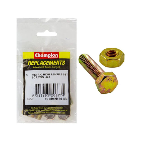 Grab Kit Refill - Screw Set + Nut Hex Head Grade 8.8 Zinc 12 x 45mm Pk 3_98889448_C431-17