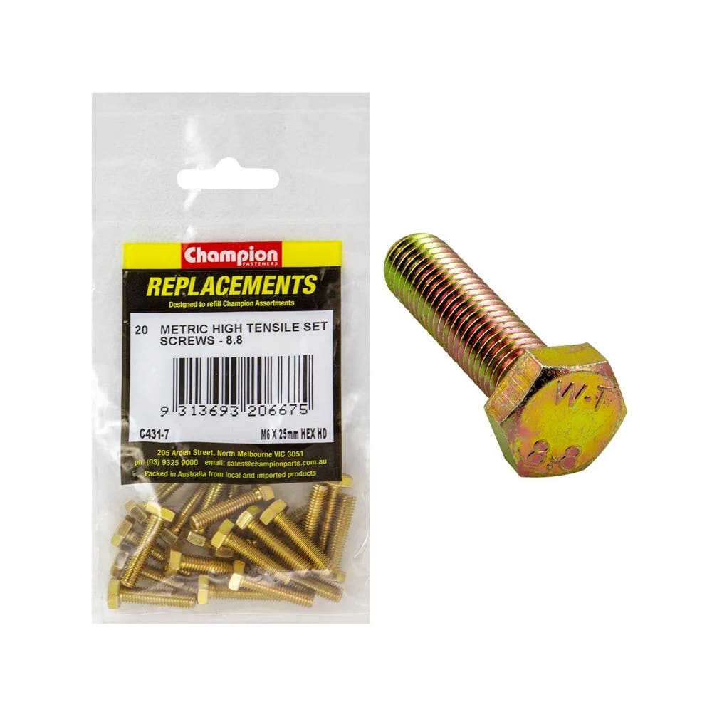 Grab Kit Refill - Screw Set Hex Head Grade 8.8 Zinc 6 x 25mm Pk 20_93298033_C431-7