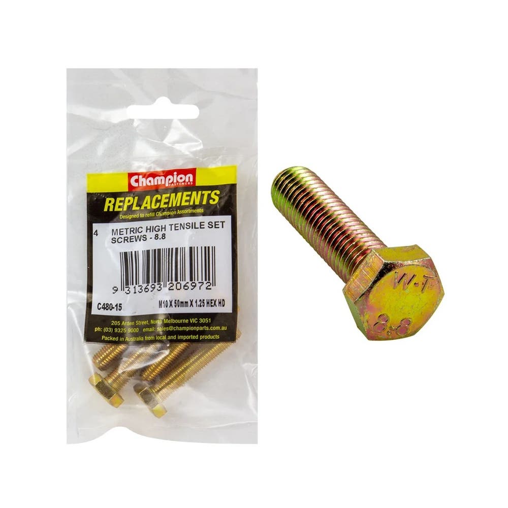 Grab Kit Refill - Screw Set Hex Grade 8.8 Zinc Fine 10 x 50 x 1.25mm Pk 4_93290138_C480-15