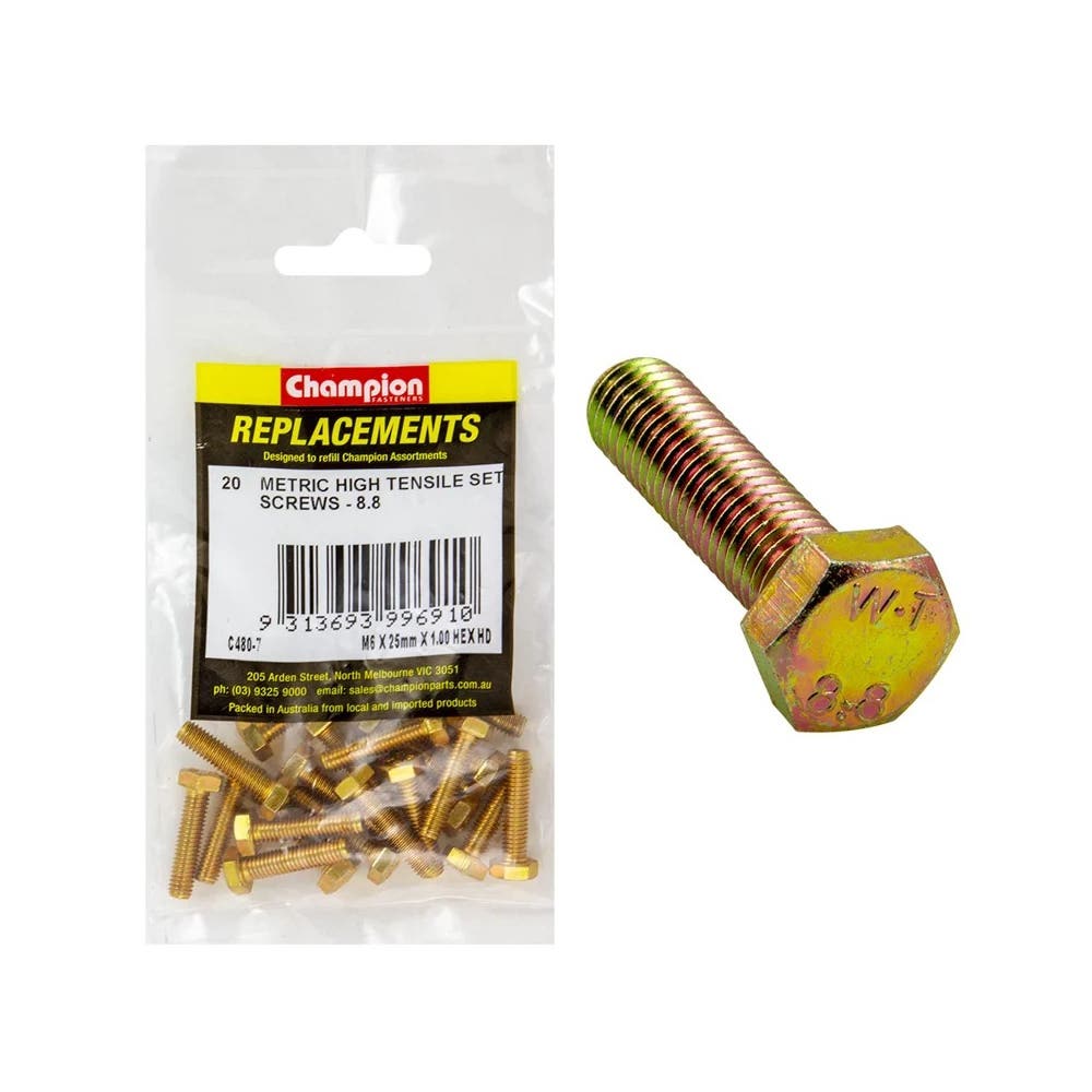 Grab Kit Refill - Screw Set Hex Grade 8.8 Zinc Fine 6 X 25 X 1.00mm Pk 20_40052502_C480-7