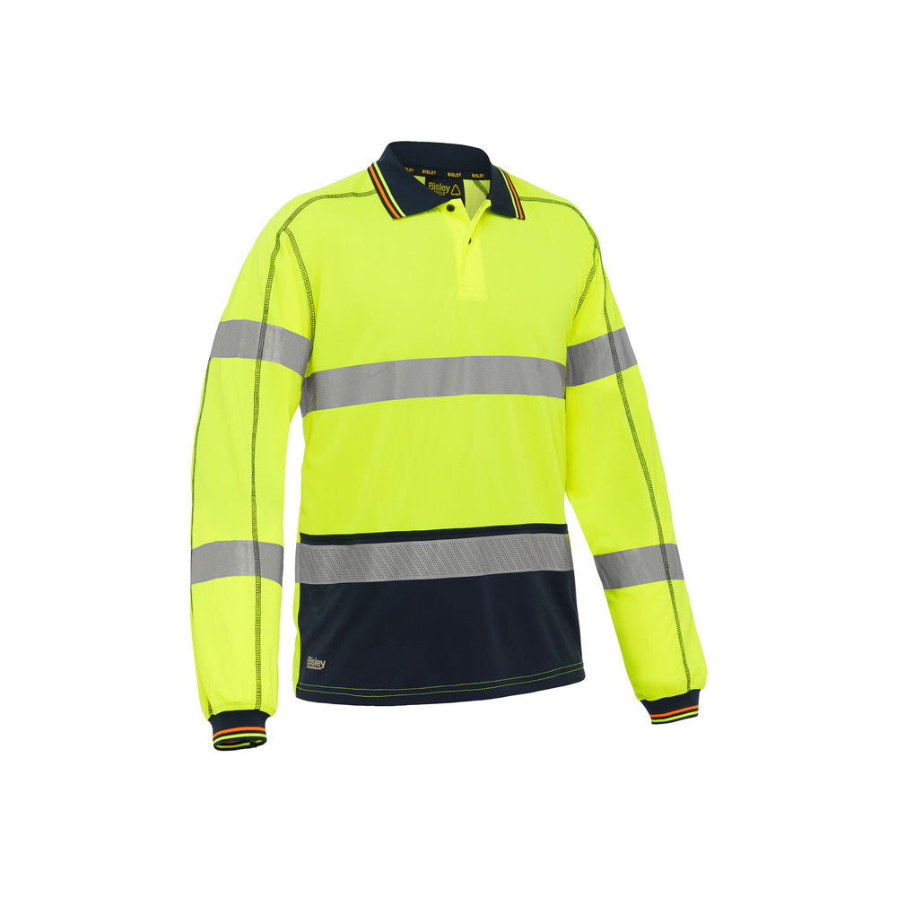 Shirt Polo L/S Poly Mesh 130gsm 3M Tape Hi Vis Yellow/Navy Large Bisley_295172_BK6219T_TT04L