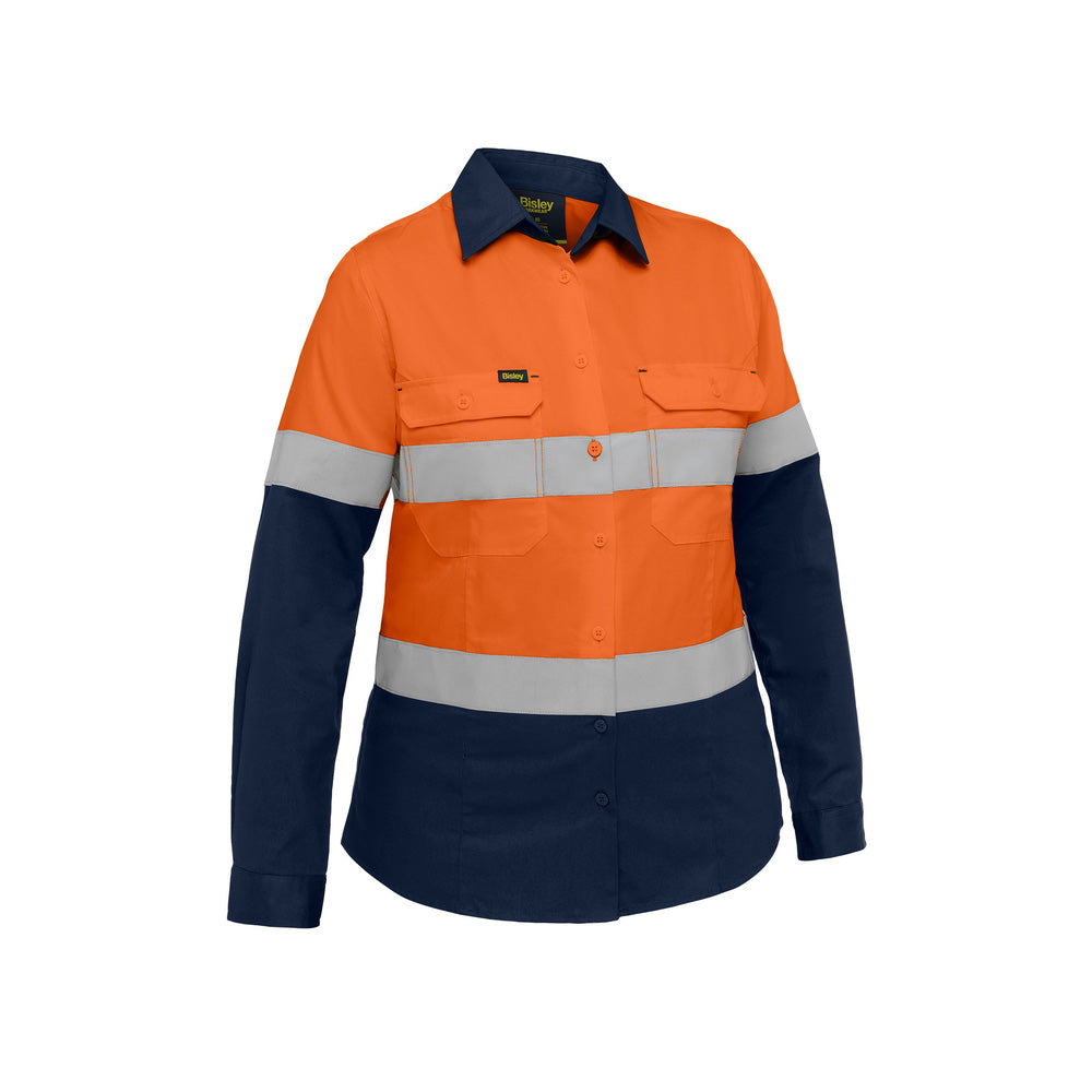 Shirt Womens Industrial L/S Cotton 155gsm Tape Orange/Navy 8 Bisley_40085349_BL6390T_TT028