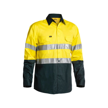 Shirt L/S 6XL Hi Vis Yellow/Bottle Cotton Drill 155gsm Vent Tape Bisley_31201065_BS6896_TT036XL