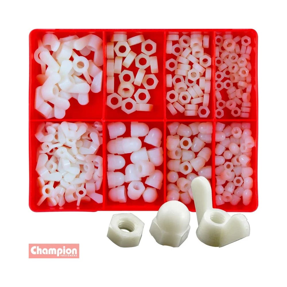 Grab Kit Nylon Nuts Metric Dome And Hex 9 Sizes M5 To M8 255 Pieces_284316_CA1792