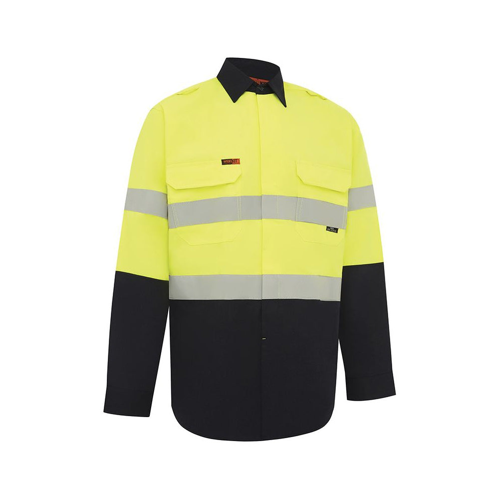 Shirt L/S Cotton PPE2 FR 190gsm Tape Hi Vis Yellow/Navy Large 2820 Workit_522165_2820YNL