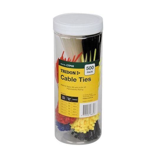 Nylon Cable Ties Assorted Colours 3mm 100 & 200mm Pk 500 95360345 CTP08