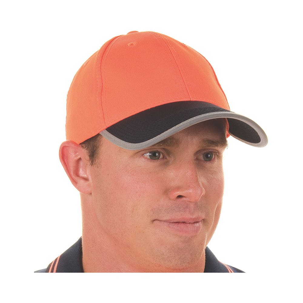 Cap Orange/Navy Hi Vis Reflective Trim Velcro Strap 505397 H022-O/N