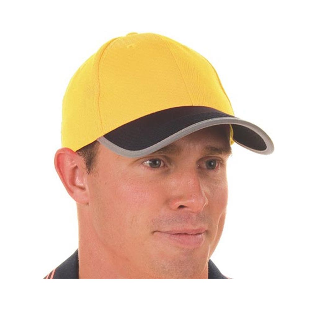 Cap Yellow/Navy Hi Vis Reflective Trim Velcro Strap 252770 H022-Y/N