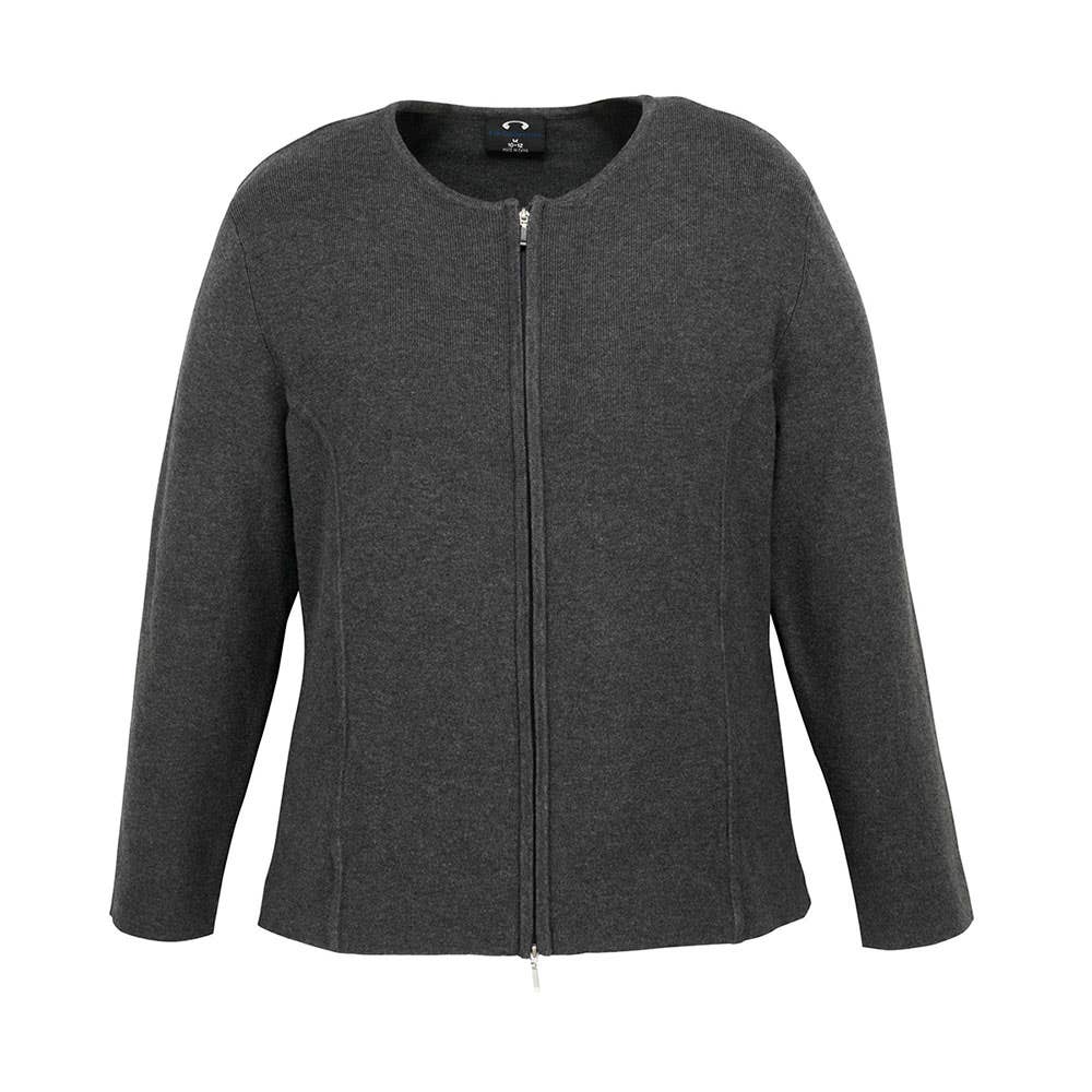 Cardigan Womens Viscose Nylon 2-Way Zip Charcoal 2XL Biz BAE Logo 50105279 BAE LC3505-CHA-2XL