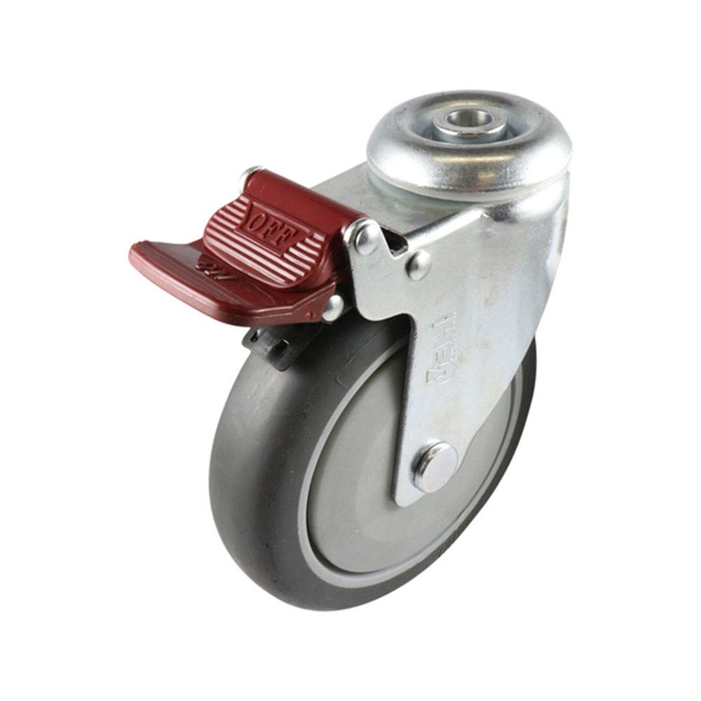 Swivel Castor 125 x 32mm Rubber Grey Stem Total Brake 100kg 91320021 G61TZ44K125