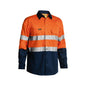 Shirt L/S Large Hi Vis Orange/Navy Cotton Drill 155gsm Vent Tape Bisley_90011436_BS6896_TT02L
