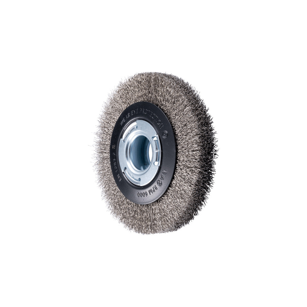 POS wheel brush wide crimped RBU 150x25x50.8mm SS wire 0.3 bench grinder_40108195_43740171
