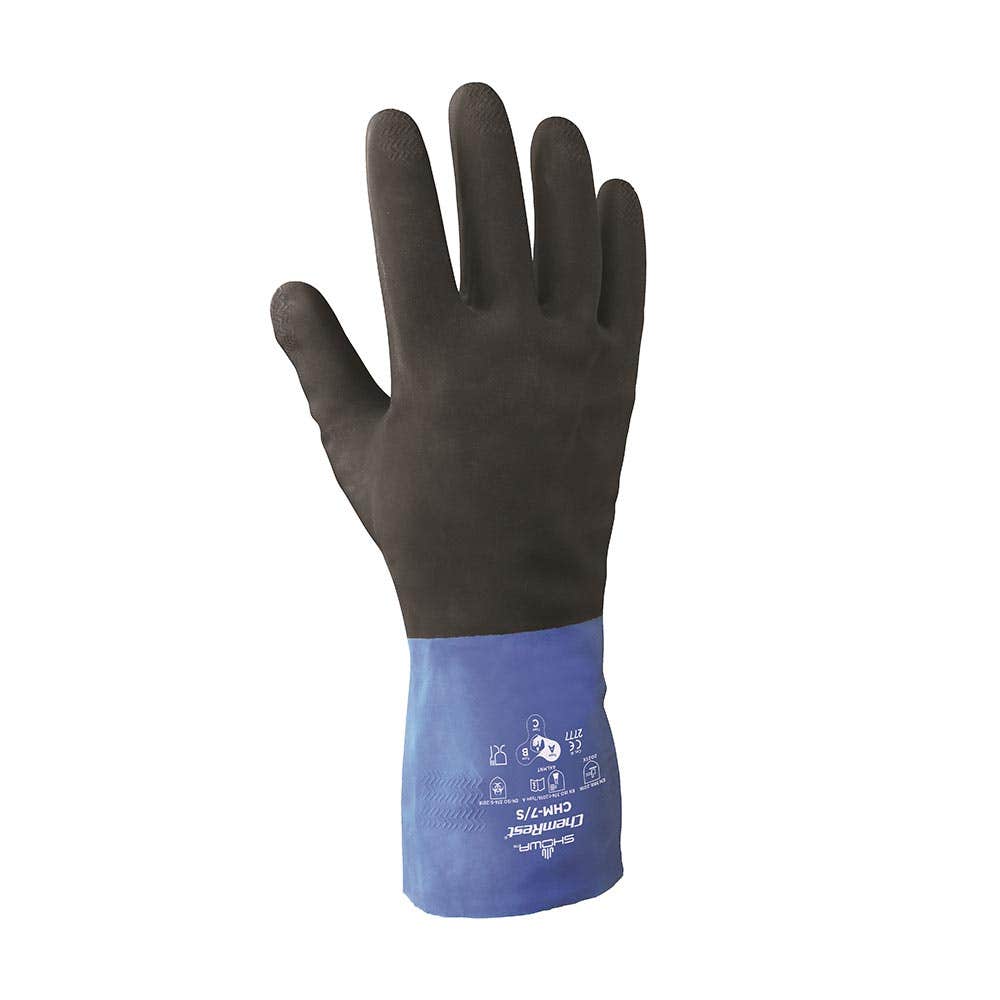 CHM Neoprene Latex Chemical Resistant Gloves Blue/Black SHOWACHM