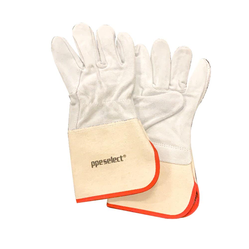 Chrome Leather Gloves Extended Rubberised Cuff Grey_CLRC180