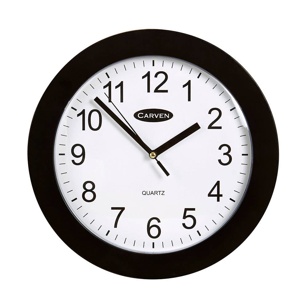 Carven Wall Clock Round 250mm Black Frame 1045511 CL250PLBL