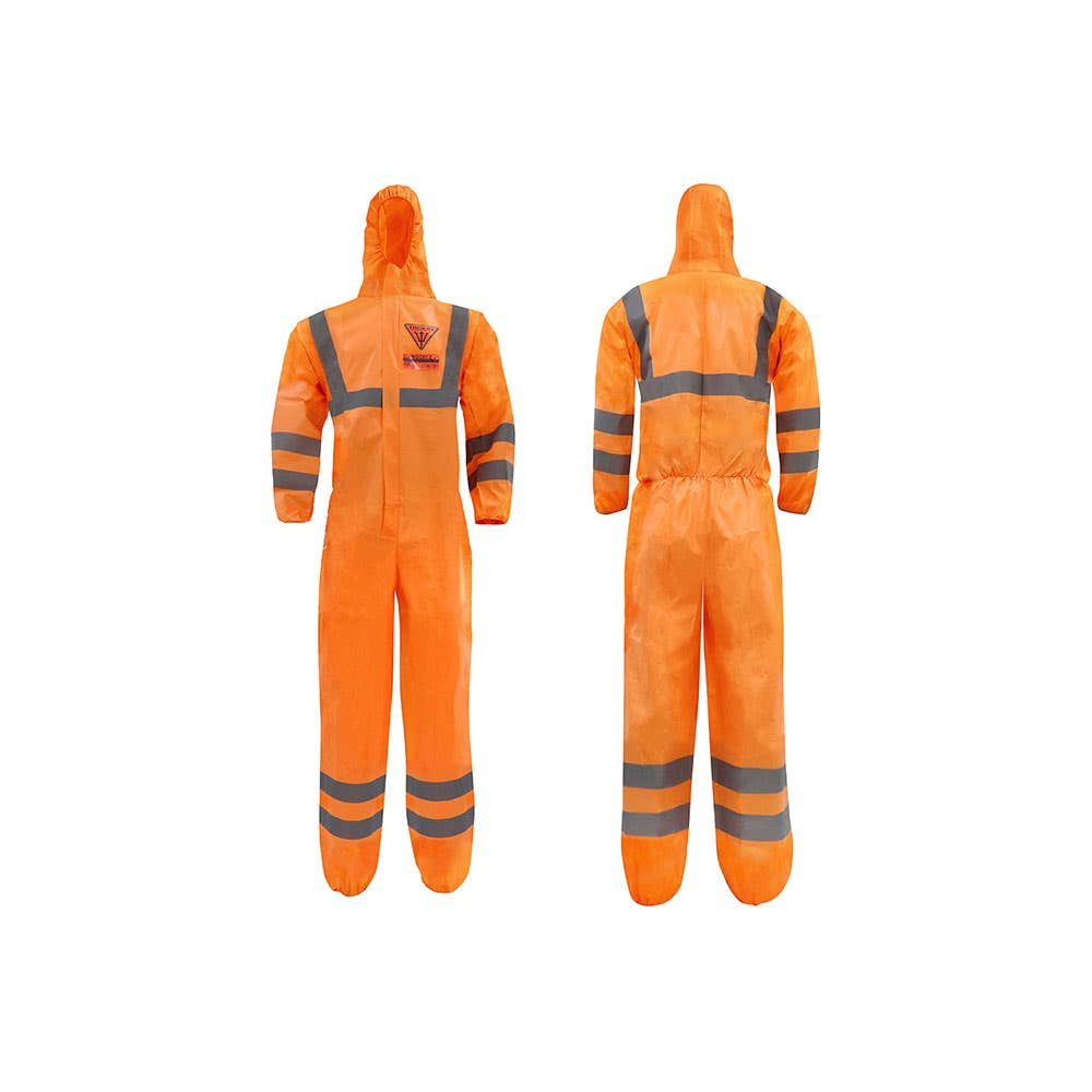 DMPHVR16 Type 5/6 Microporous HST Disposable Coveralls with Reflective Tape Orange DMPHVR16