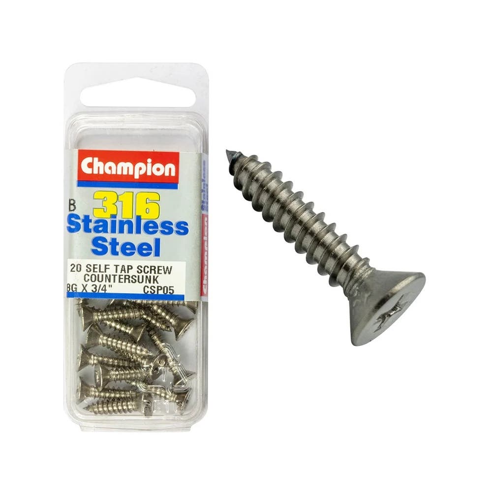Screw Self Tapping Stainless Steel CSK Head 8G X 3/4'' Blister Pack_60039760_CSP05