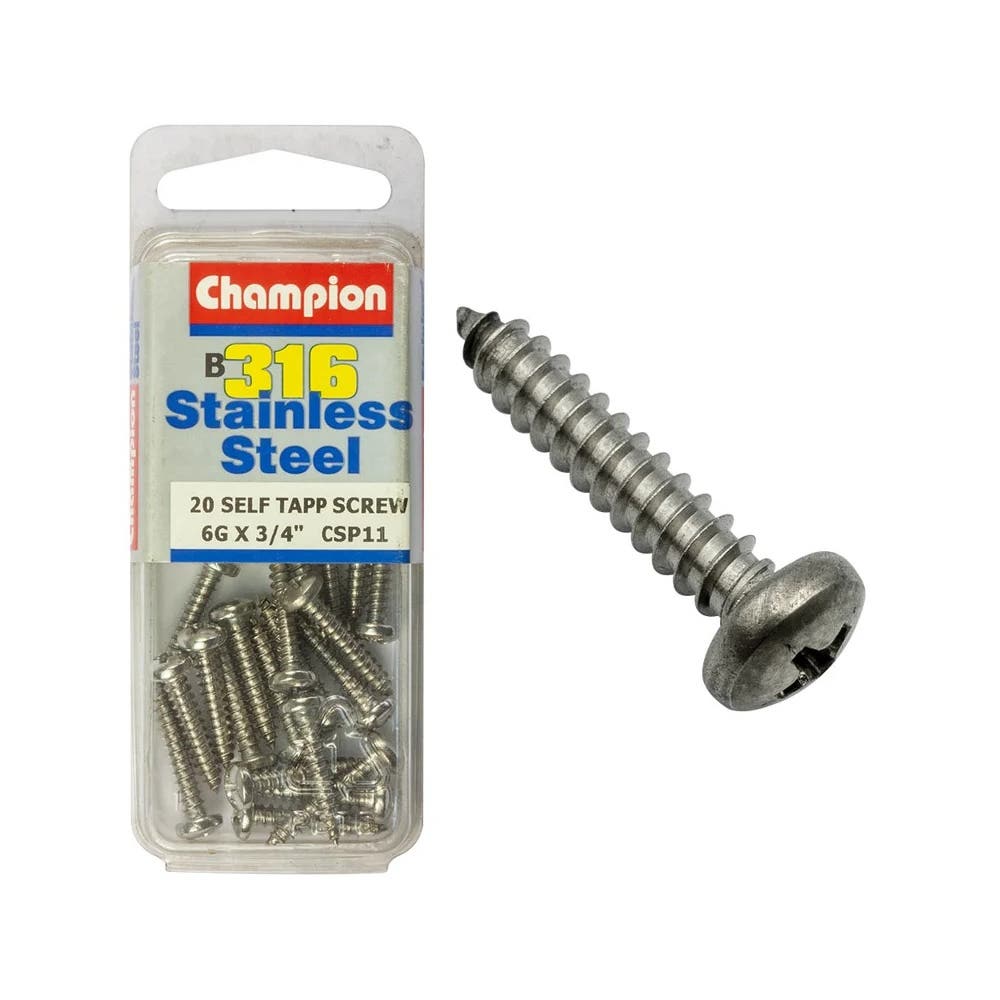 Screw Pan Head Self Tapping Stainless Steel 6G x 3/4'' Blister Pack_60039766_CSP11