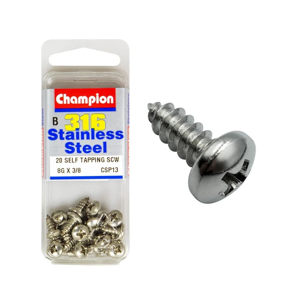 Screw Pan Head Self Tapping Stainless Steel 8G x 3/8'' Blister Pack_60039768_CSP13