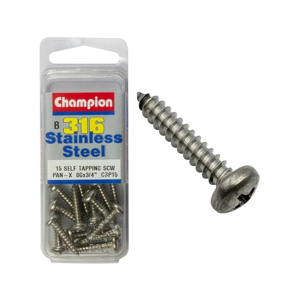 Screw Pan Head Self Tapping Stainless Steel 8G x 3/4'' Blister Pack_60039770_CSP15