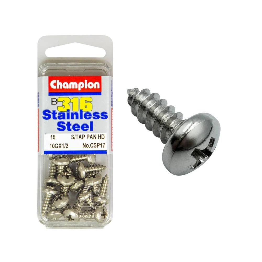 Screw Pan Head Self Tapping Stainless Steel 10G x 1/2'' Blister Pack_60039772_CSP17