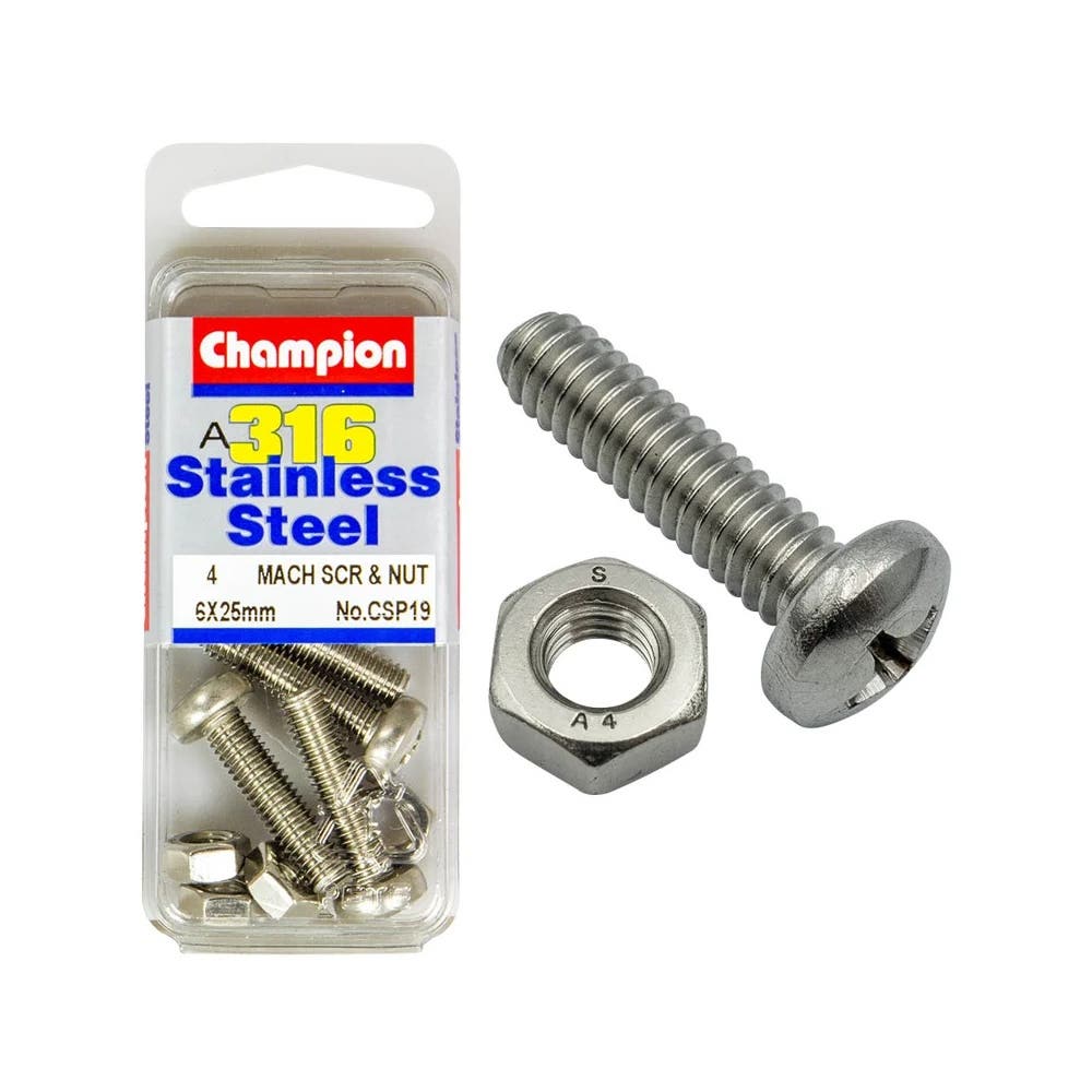 Screw Machine + Nut Pan 316 Head Stainless Steel 6 x 25mm Blister Pack_60039774_CSP19