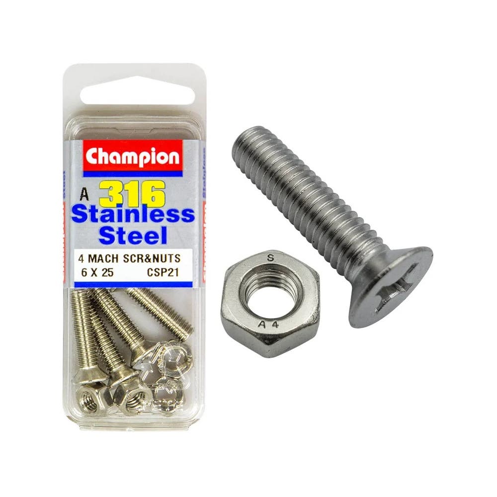 Screw Machine + Nut CSK 316 Stainless Steel 6 x 25mm Blister Pack_60039776_CSP21