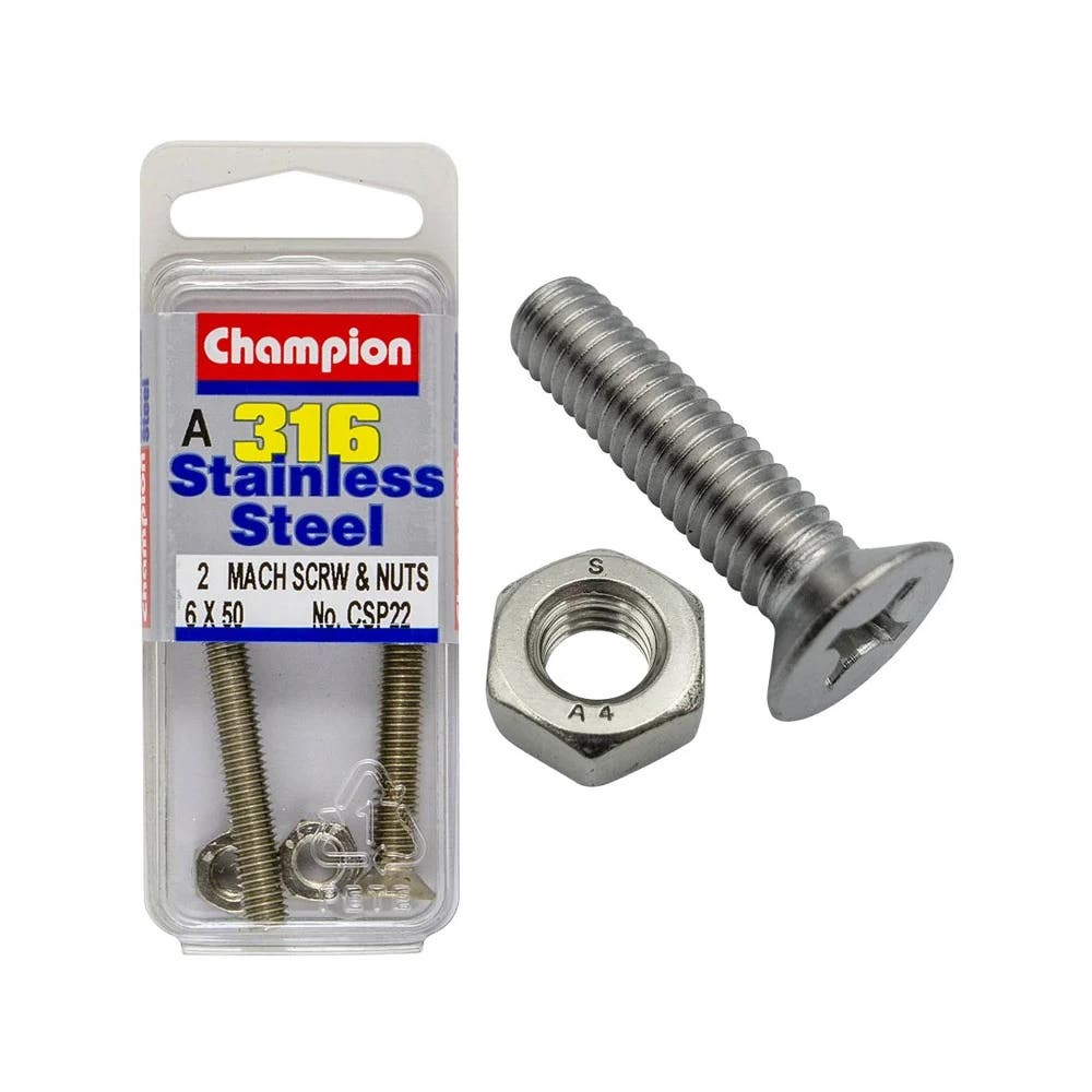 Screw Machine + Nut CSK 316 Stainless Steel 6 x 50mm Blister Pack_60039777_CSP22