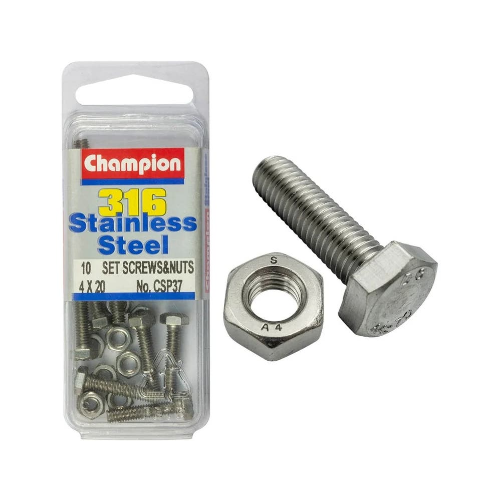 Screw Set + Nut 316 Stainless Steel 4 x 20mm Blister Pack_60039792_CSP37