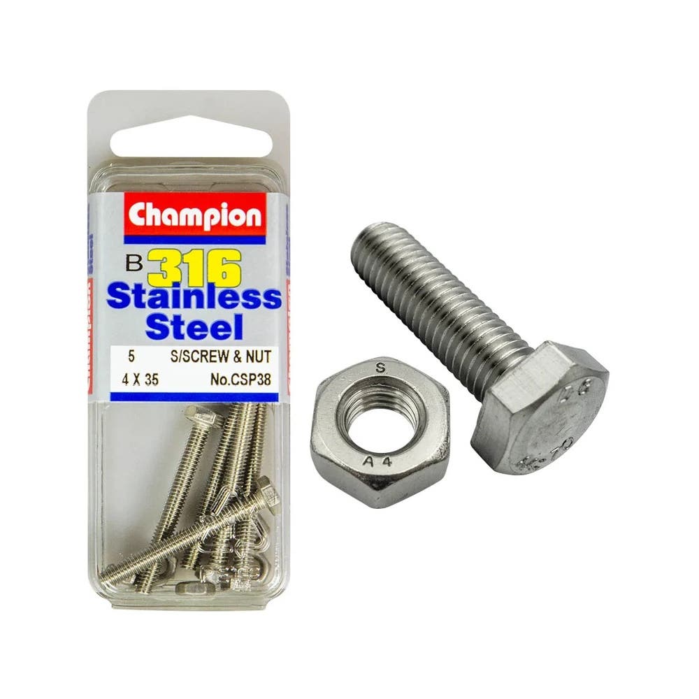 Screw Set + Nut 316 Stainless Steel 4 x 35mm Blister Pack_60039793_CSP38