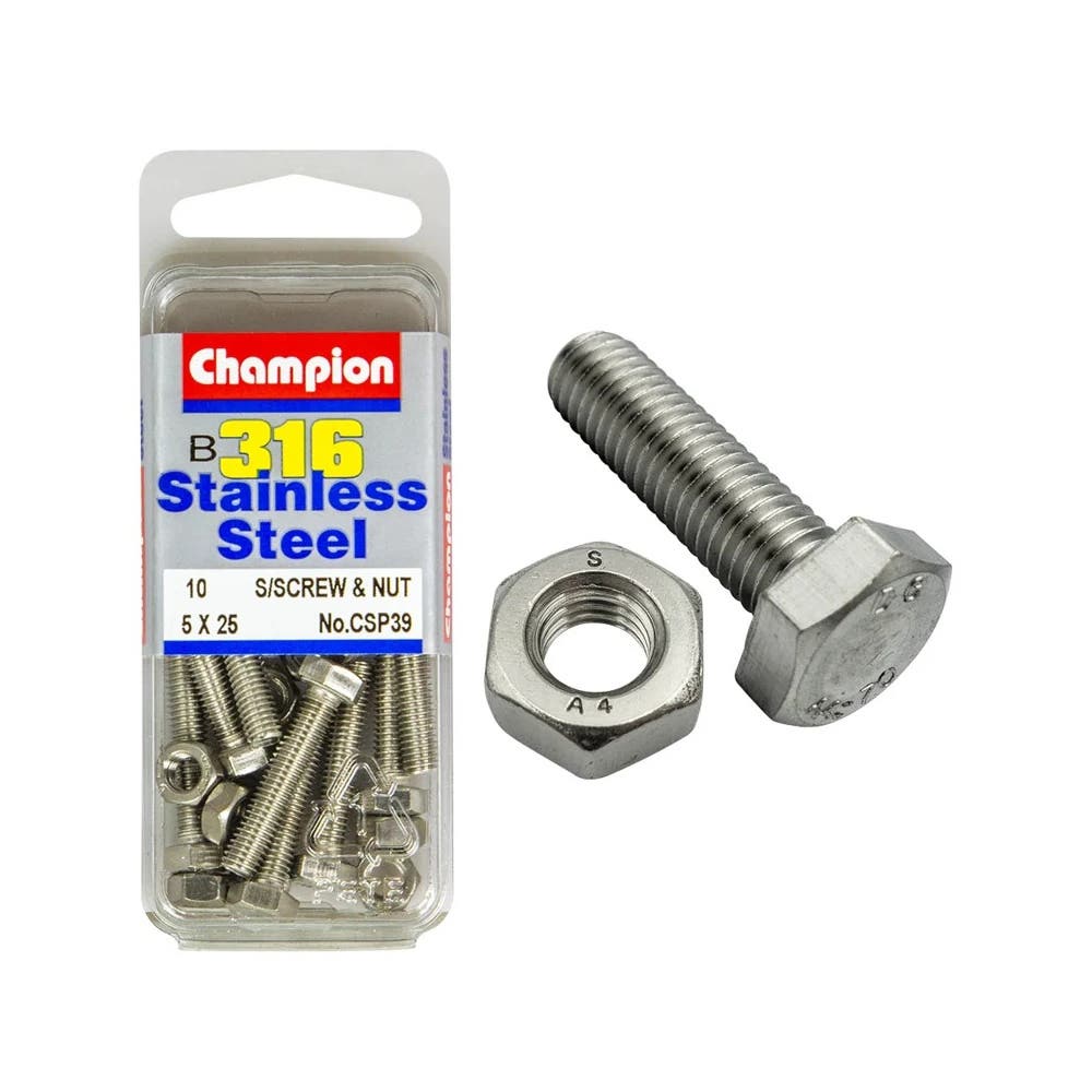 Screw Set + Nut 316 Stainless Steel 5 x 25mm Blister Pack_60039794_CSP39