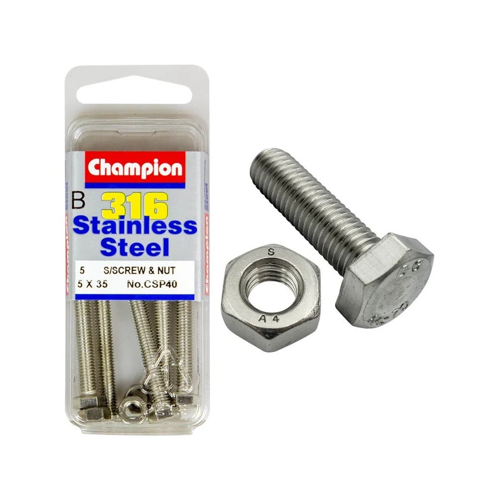 Screw Set + Nut 316 Stainless Steel 5 x 35mm Blister Pack_60039795_CSP40