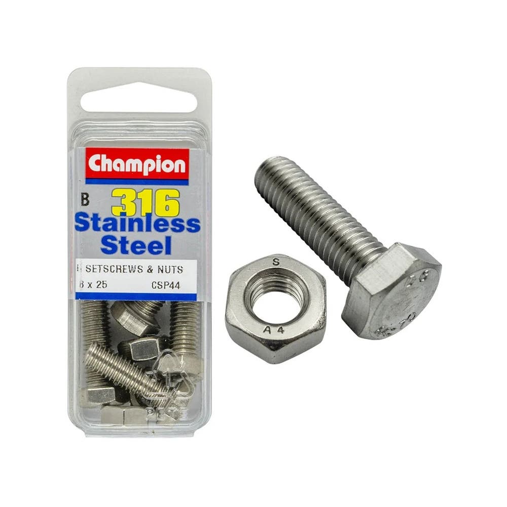 Screw Set + Nut 316 Stainless Steel 8 x 25mm Blister Pack_60039799_CSP44