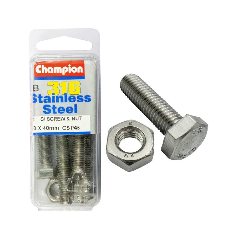 Screw Set + Nut 316 Stainless Steel 8 x 40mm Blister Pack_60039801_CSP46