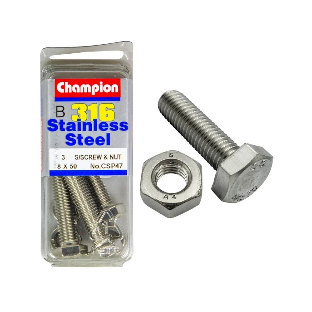 Screw Set + Nut 316 Stainless Steel 8 x 50mm Blister Pack_60039802_CSP47