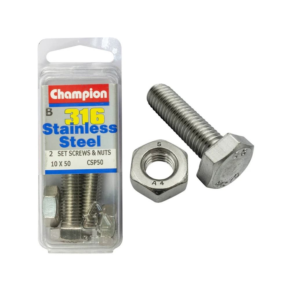 Screw Set + Nut 316 Stainless Steel 10 x 50mm Blister Pack_60039805_CSP50