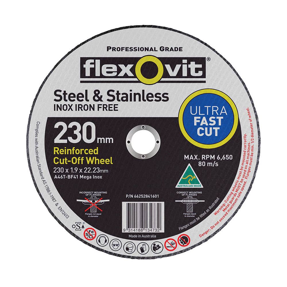 Mild Steel & Stainless Cut-Off Wheel Type 41 AO 230 X 1.9 X 22.23mm 486587 66252841601
