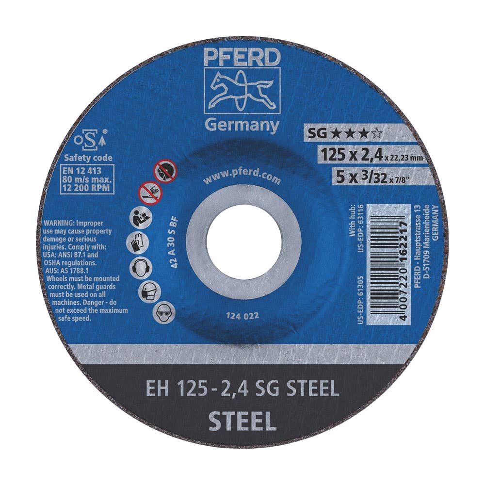 Wheel Cut-Off Metal 125 x 2.4 x 22mm Raised Hub EH125-2.0 A24 SG Pferd 928002 61320222