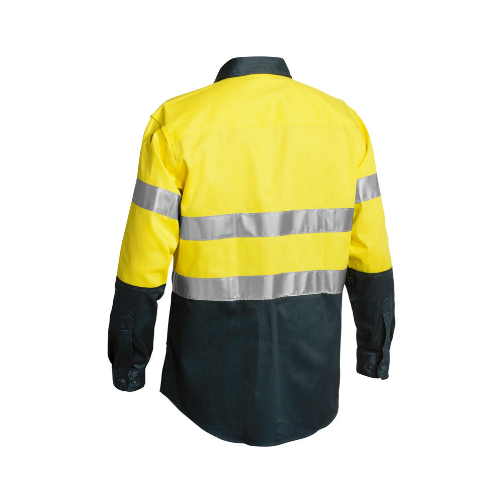 Shirt L/S 6XL Hi Vis Yellow/Bottle Cotton Drill 190gsm 3M Tape Bisley_36002556_BT6456_TT036XL