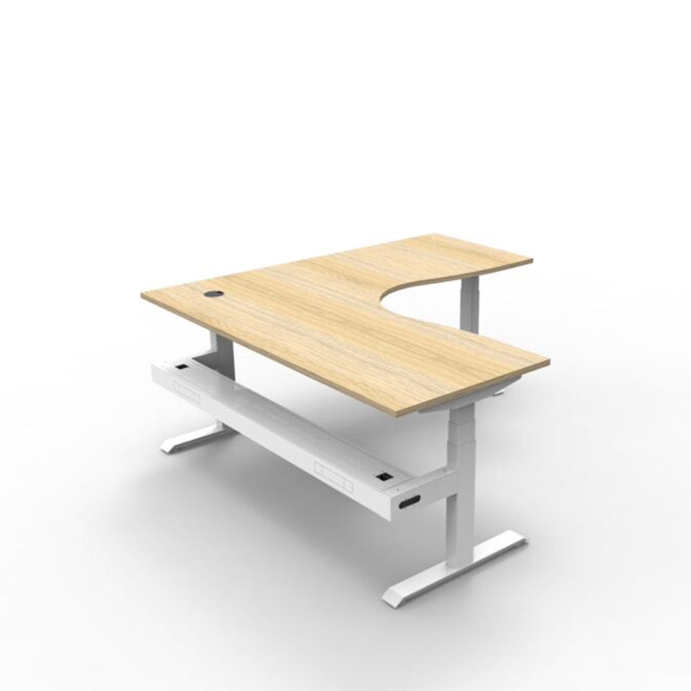 Boost + Cnr Sit Stand Desk 1500x1500mm Nat Oak Top White Frame Cable Tray_36022159_B+CNRCT1P1515 NO/WS