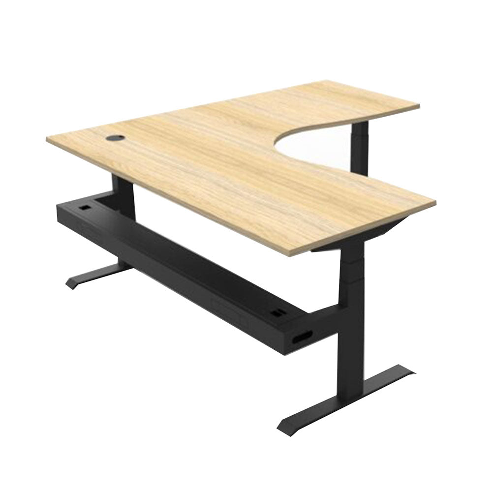 Boost + Cnr Sit Stand Desk 1800x1800mm Nat Oak Top Black Frame Cable Tray_36022191_B+CNRCT1P1818 NO/BL