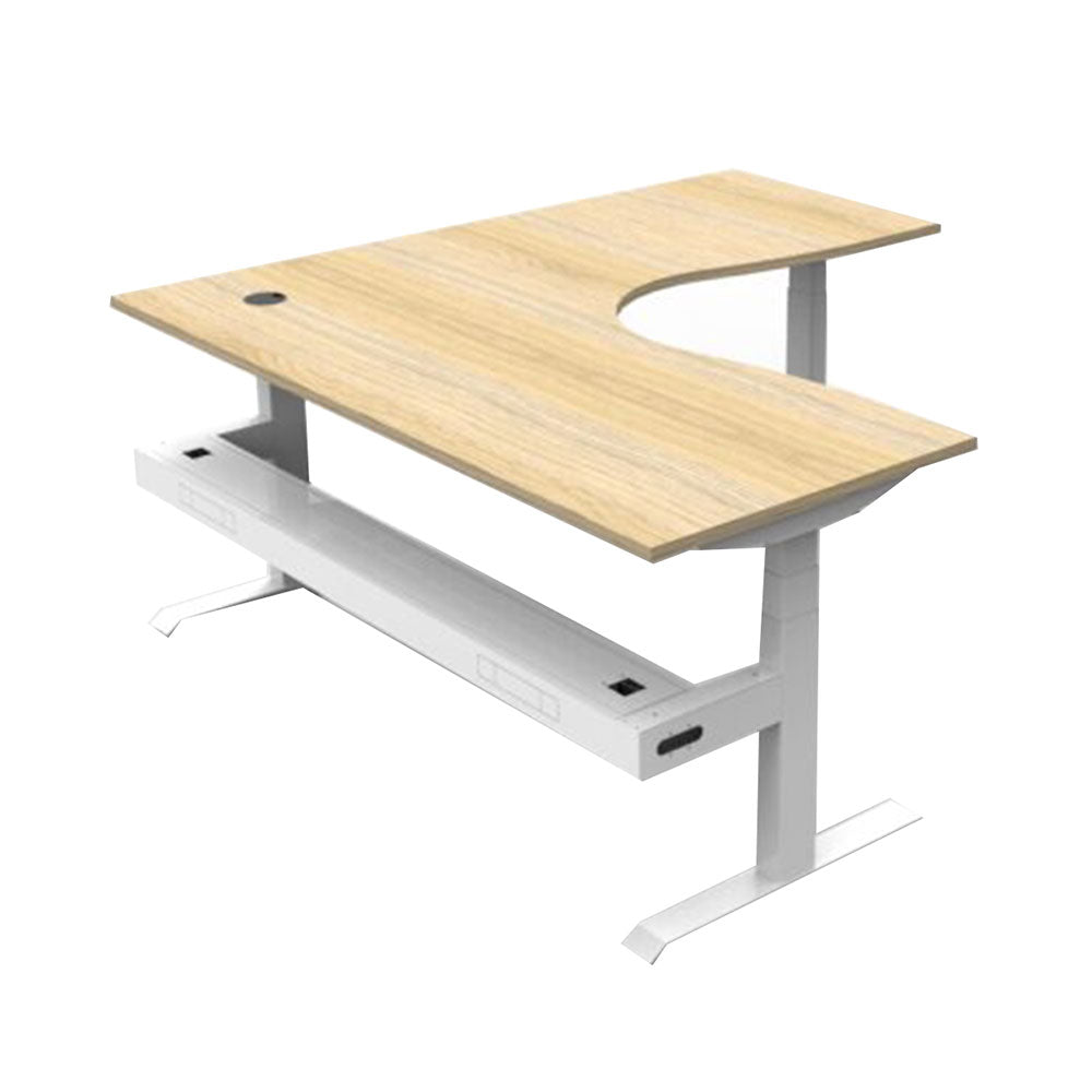 Boost + Cnr Sit Stand Desk 1800x1800mm Nat Oak Top White Frame Cable Tray_36022190_B+CNRCT1P1818 NO/WS
