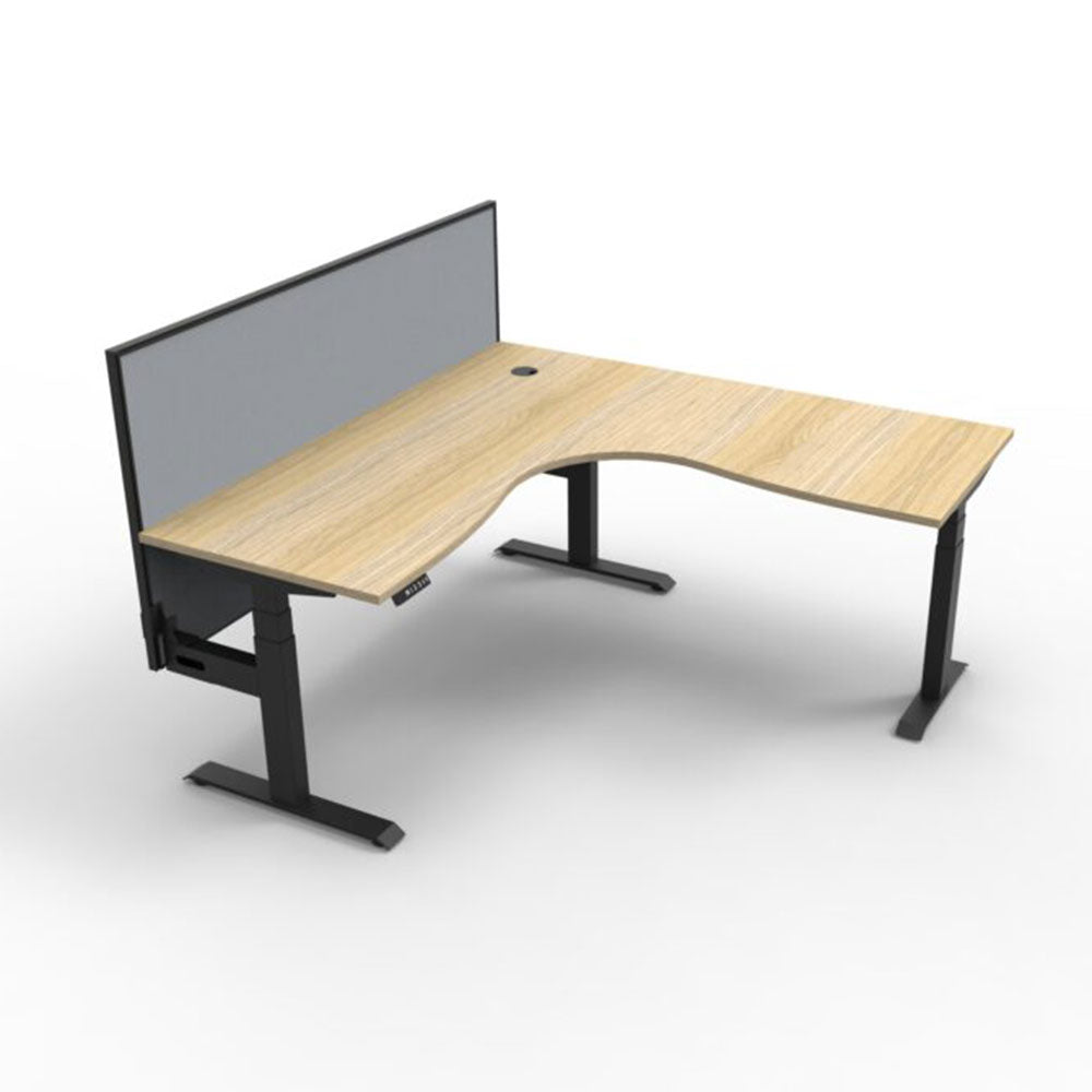 Boost + Cnr Sit Stand Desk 1500x1500mm Nat Oak Top Black Frame Gry Screen_36022164_B+CNRWS1P1515 NO/BL