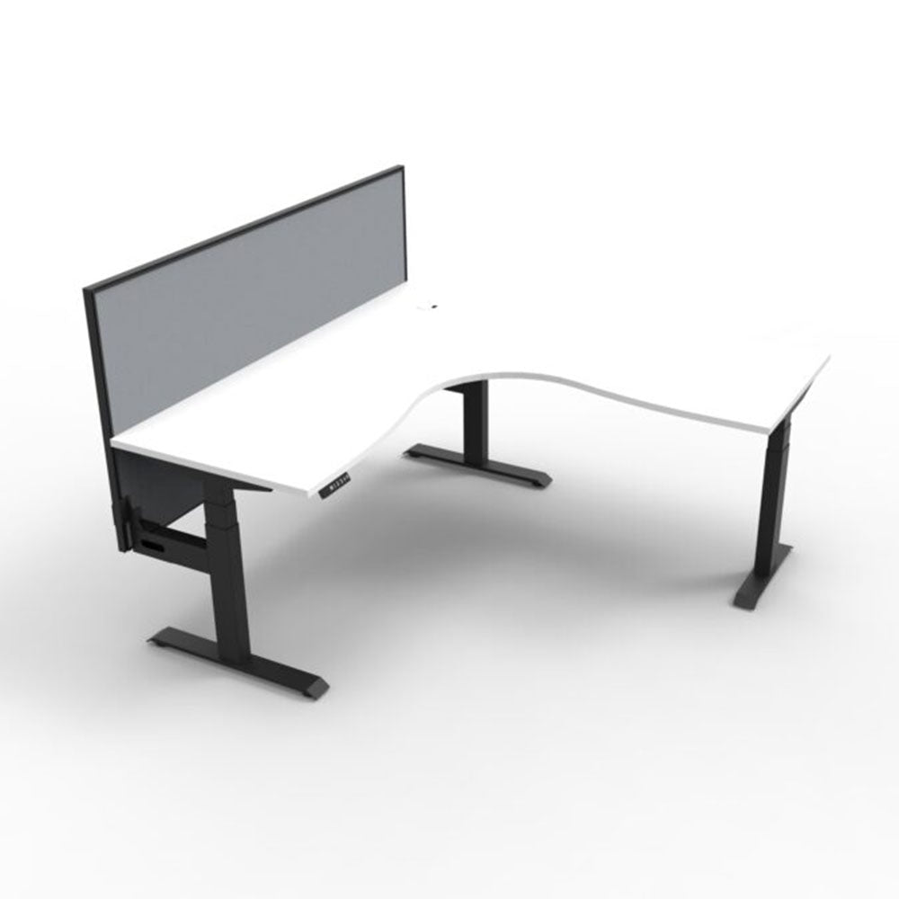 Boost + Cnr Sit Stand Desk 1500x1500mm Nat White Top Black Frame Gry Screen_36022162_B+CNRWS1P1515 NW/BL