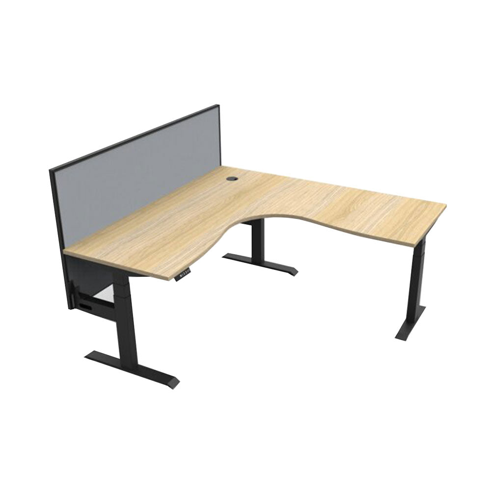 Boost + Cnr Sit Stand Desk 1800x1800mm Nat Oak Top Black Frame Gry Screen_36022195_B+CNRWS1P1818 NO/BL